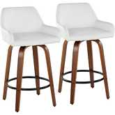 Daniella 26" Swivel Counter Stool in Walnut Wood & White Leatherette with Black Footrest (Set of 2)